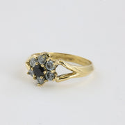 Bague en Or jaune 18k avec Saphir et Zirconiums