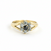 Bague en Or jaune 18k avec Saphir et Zirconiums