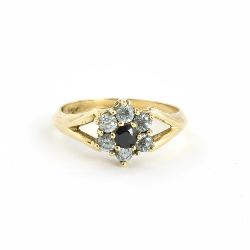 Bague en Or jaune 18k avec Saphir et Zirconiums