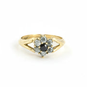 Anello in oro giallo 18k con zaffiro e zirconi