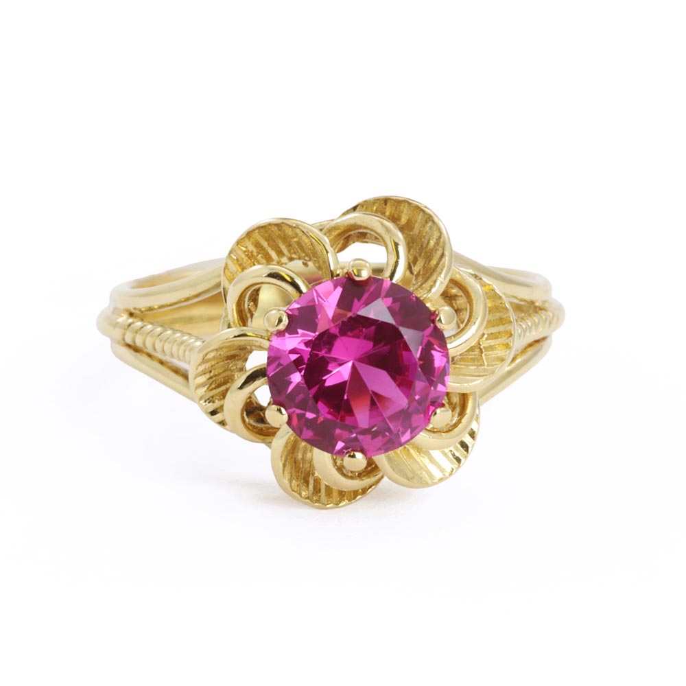 Bague en Or jaune 18k avec Saphir synthétique