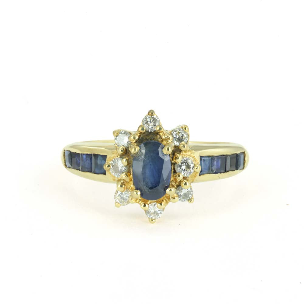 Bague en Or jaune 18k avec Saphirs et Diamants