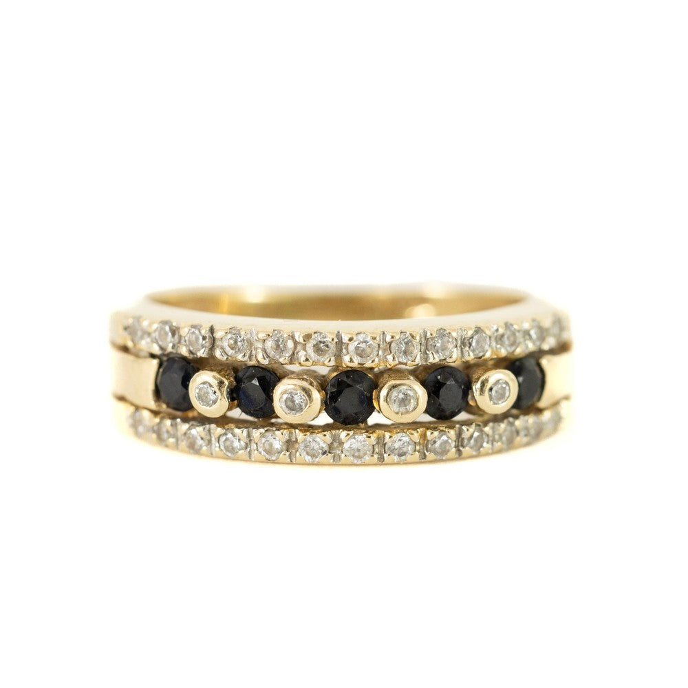 Bague en Or jaune 18k avec Saphirs et Diamants