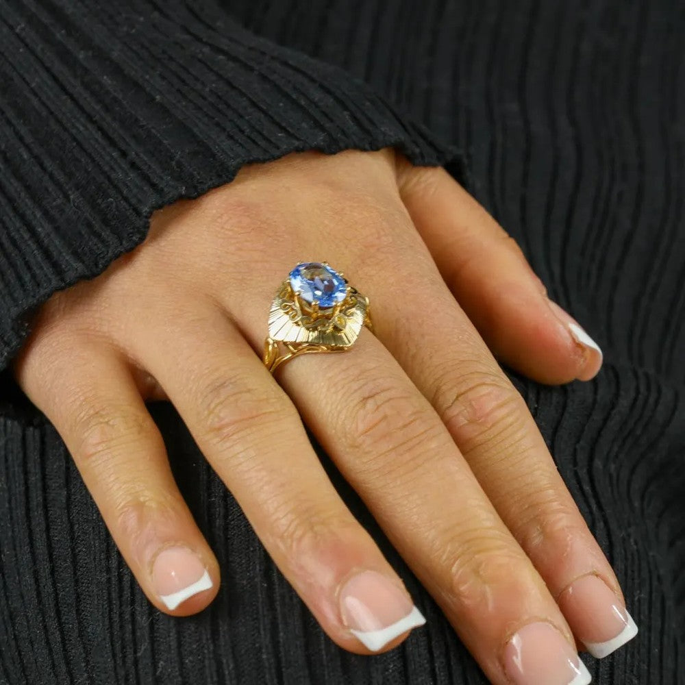 Bague en Or jaune 18k avec Spinelle synthétique