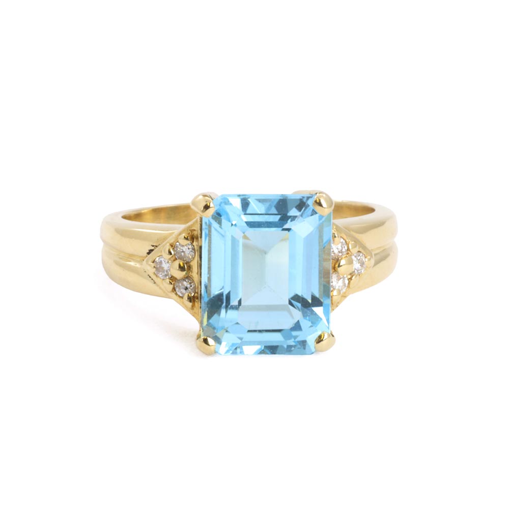 Bague en Or jaune 18k avec Topaze et Diamants