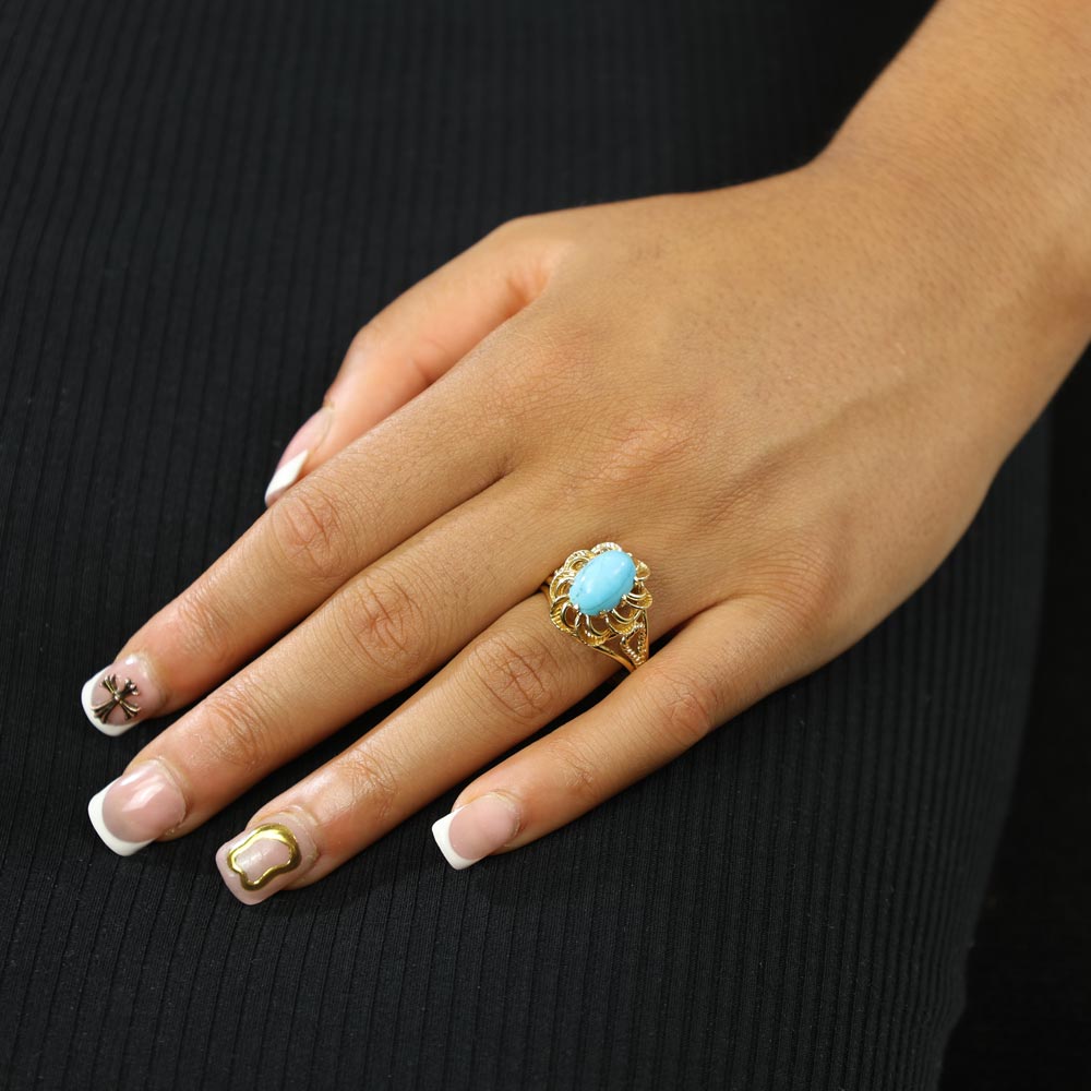 Bague en Or jaune 18k avec Turquoise
