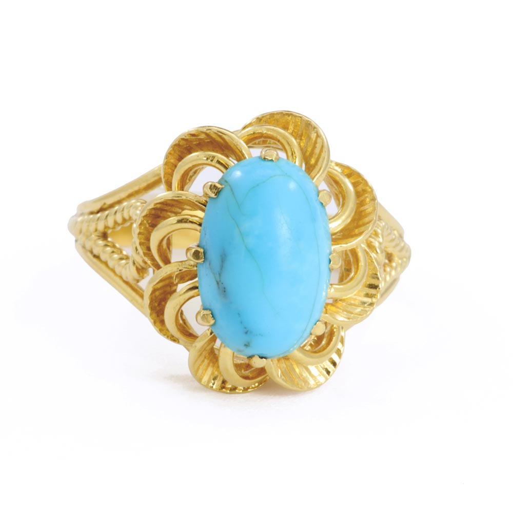 Bague en Or jaune 18k avec Turquoise