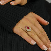Bague en Or jaune 18k avec Zirconiums et Rubis synthétique