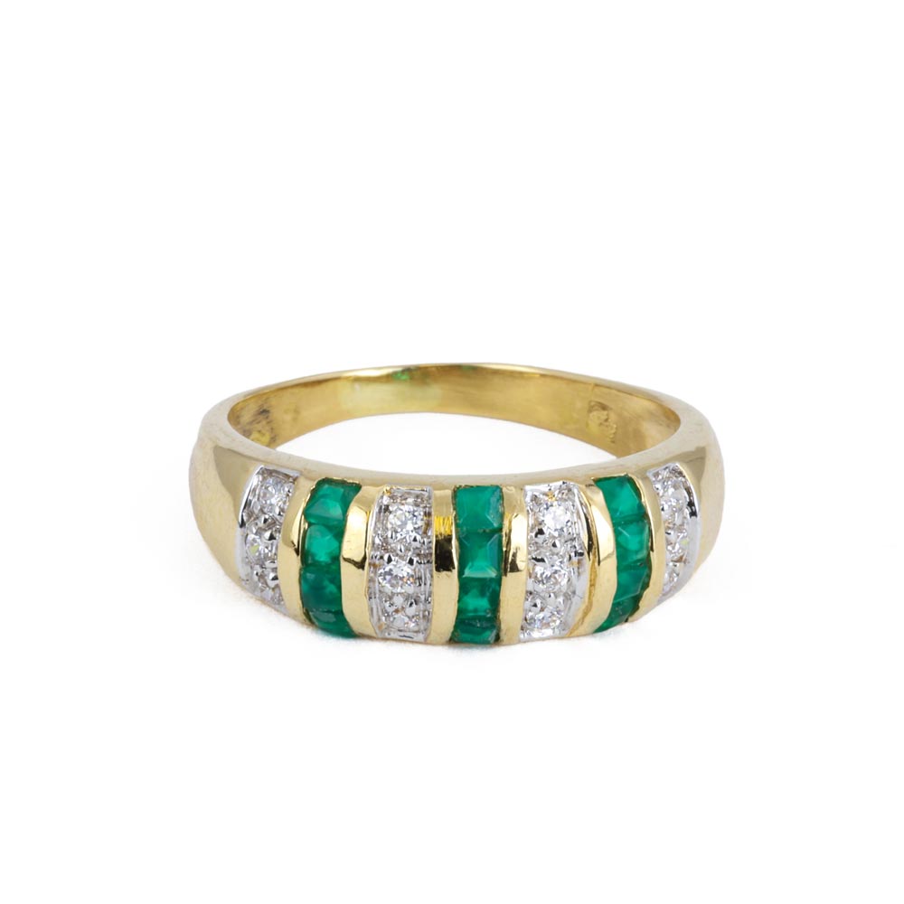 Bague en Or jaune 18k avec Zirconiums et Verre
