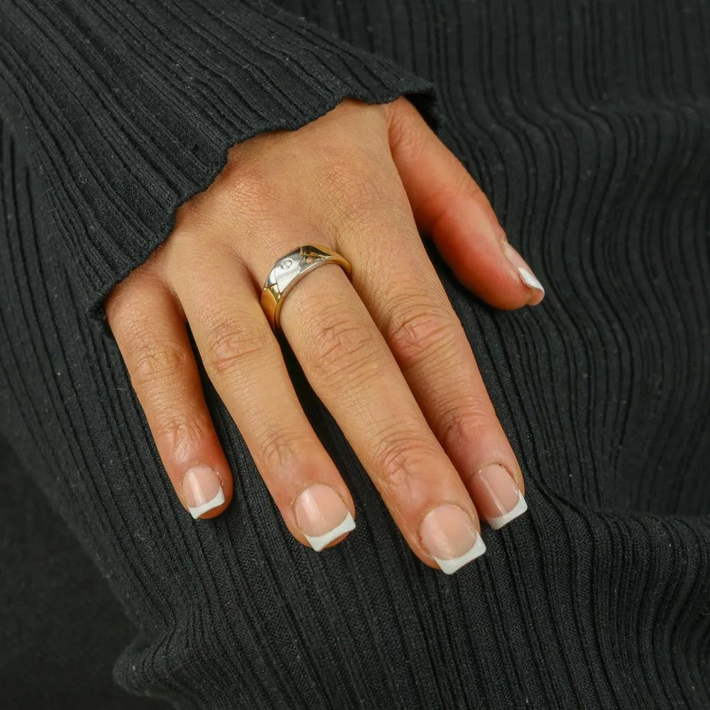 Bague en Or jaune et blanc 18k avec Diamant
