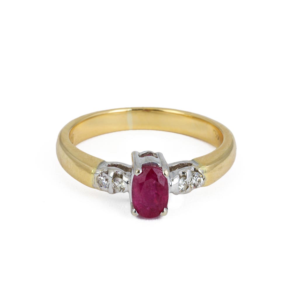 Bague en Or jaune et blanc 18k avec Rubis et Diamants