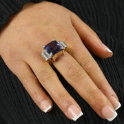 Bague en Or jaune et blanc 18k avec Saphir synthétique et Diamants