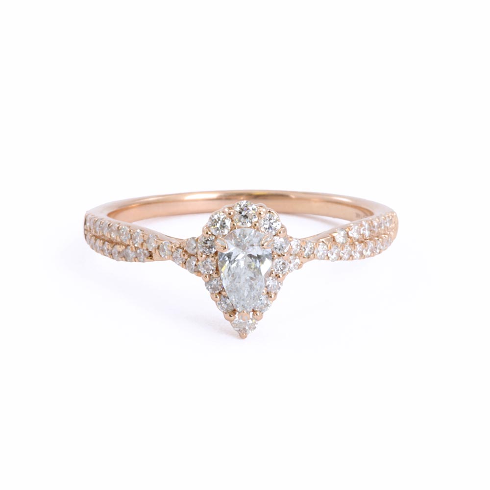 Bague en Or rose 14k avec Diamants