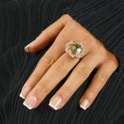 Bague en Or rose 14k avec Prasiolite et Zirconiums