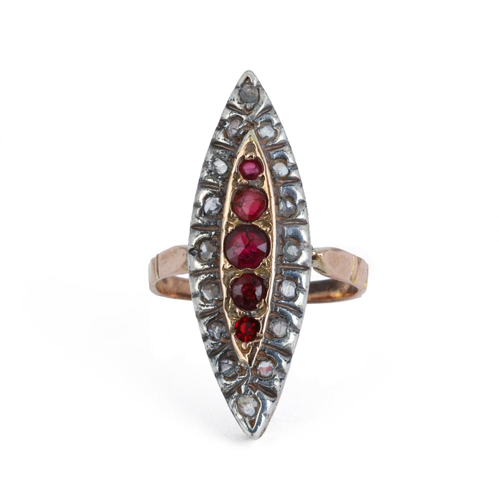 Bague en Or rose 18k avec Grenats et Diamants