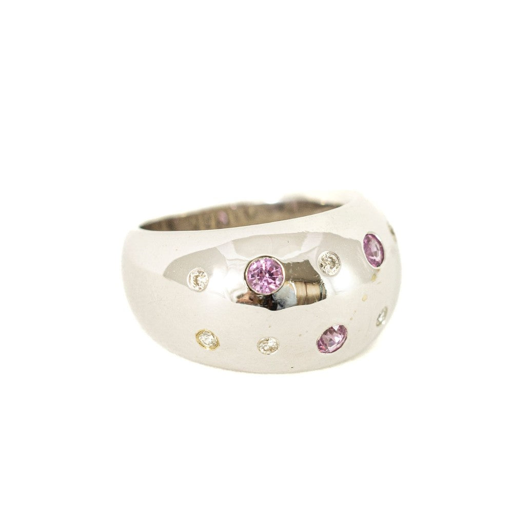 Bague en or blanc 18k avec Saphirs roses et Diamants