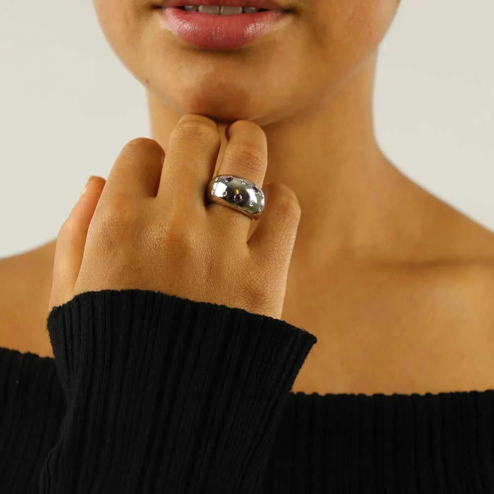 18k White Gold Ring with Pink Sapphires and Diamonds