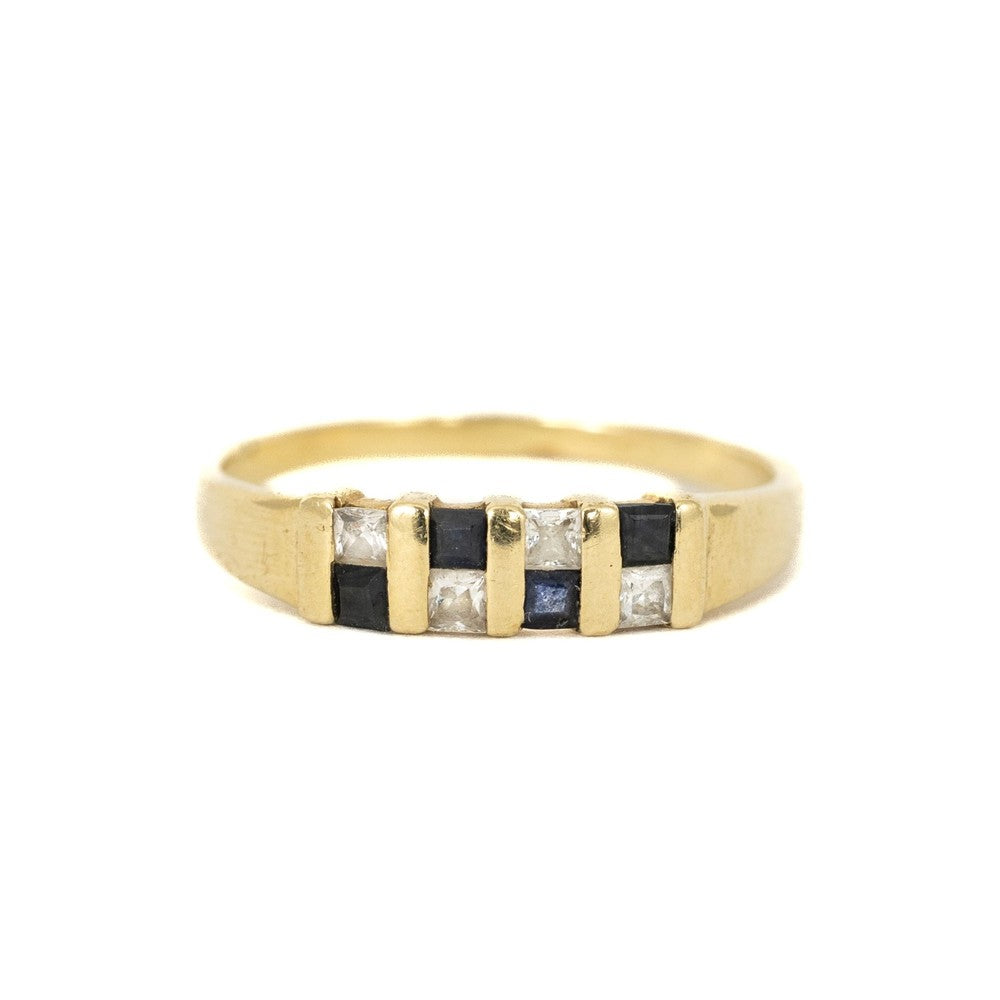 Bague en or jaune 14k avec Saphirs et Diamants