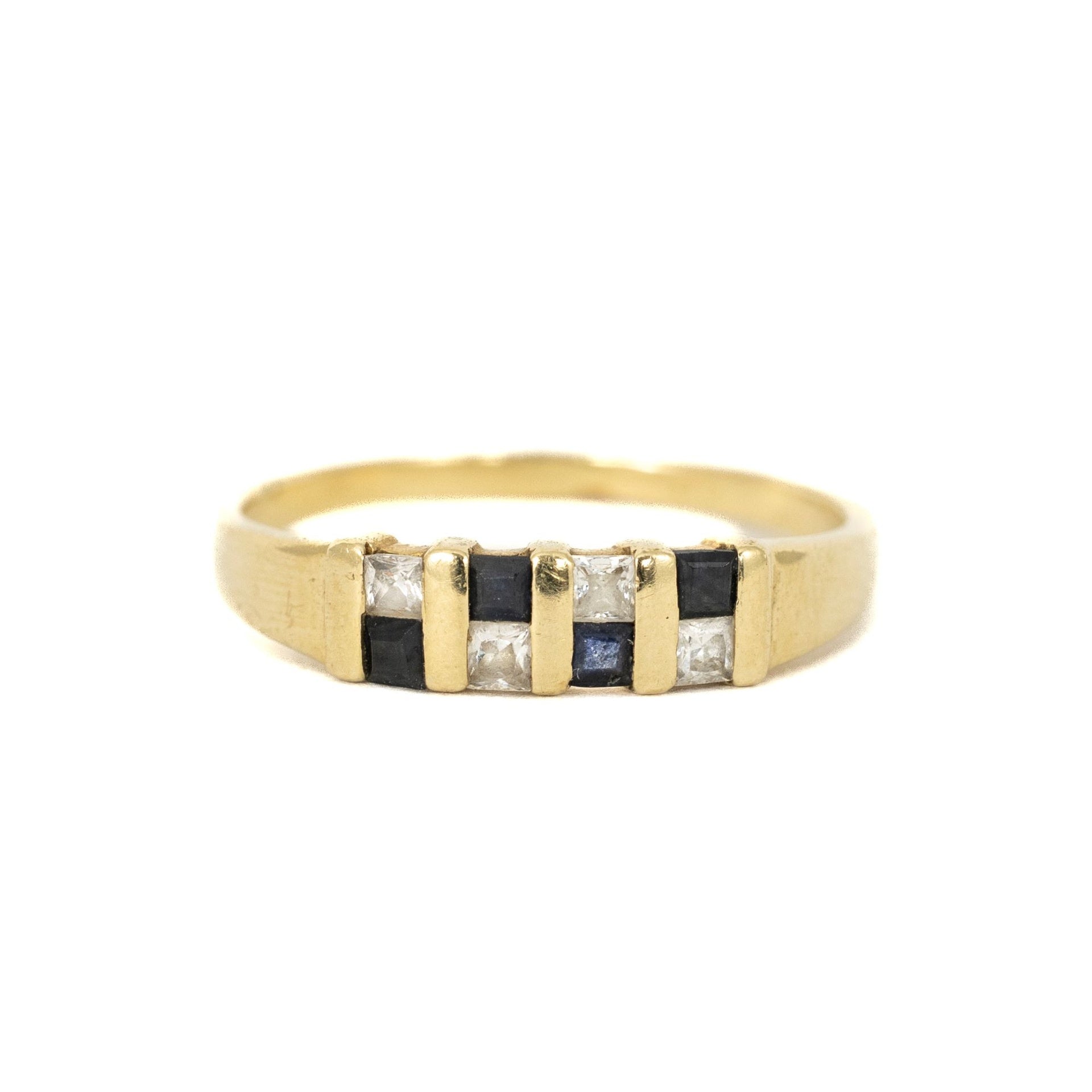 Bague en or jaune 14k avec Saphirs et Diamants