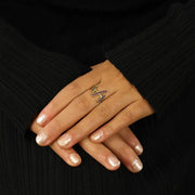 Bague en or jaune 18k - Motif "Allumette" avec pierres de couleur
