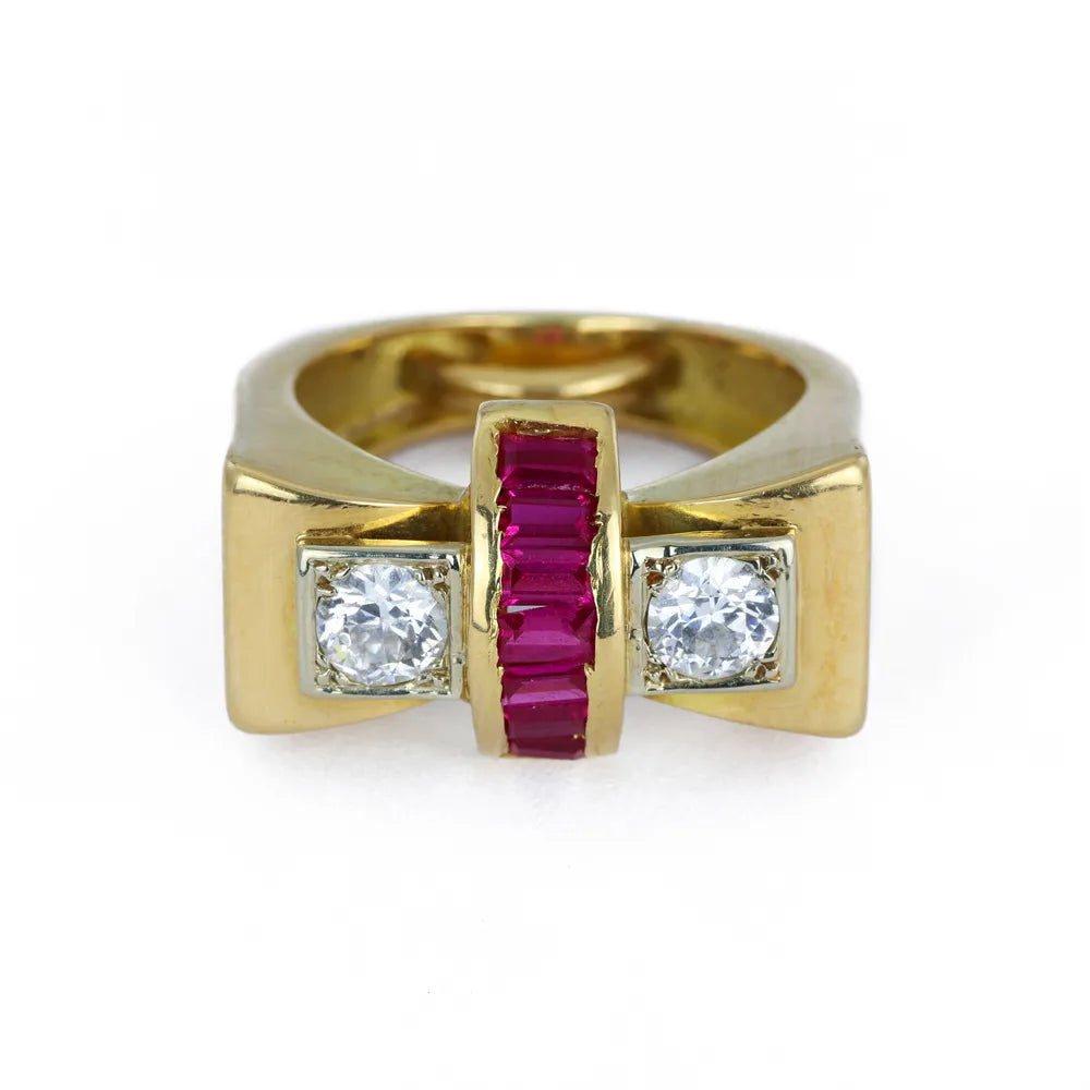 Bague en or jaune 18k avec Rubis et Diamants