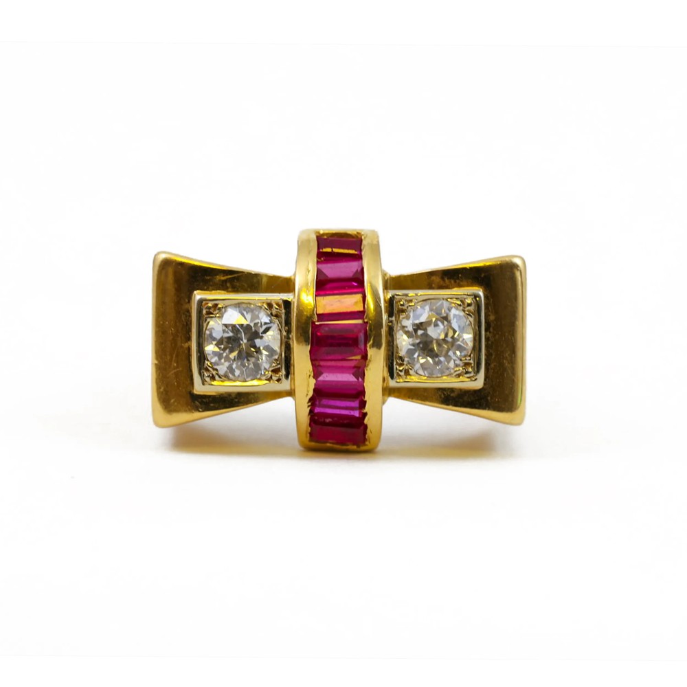 Bague en or jaune 18k avec Rubis et Diamants