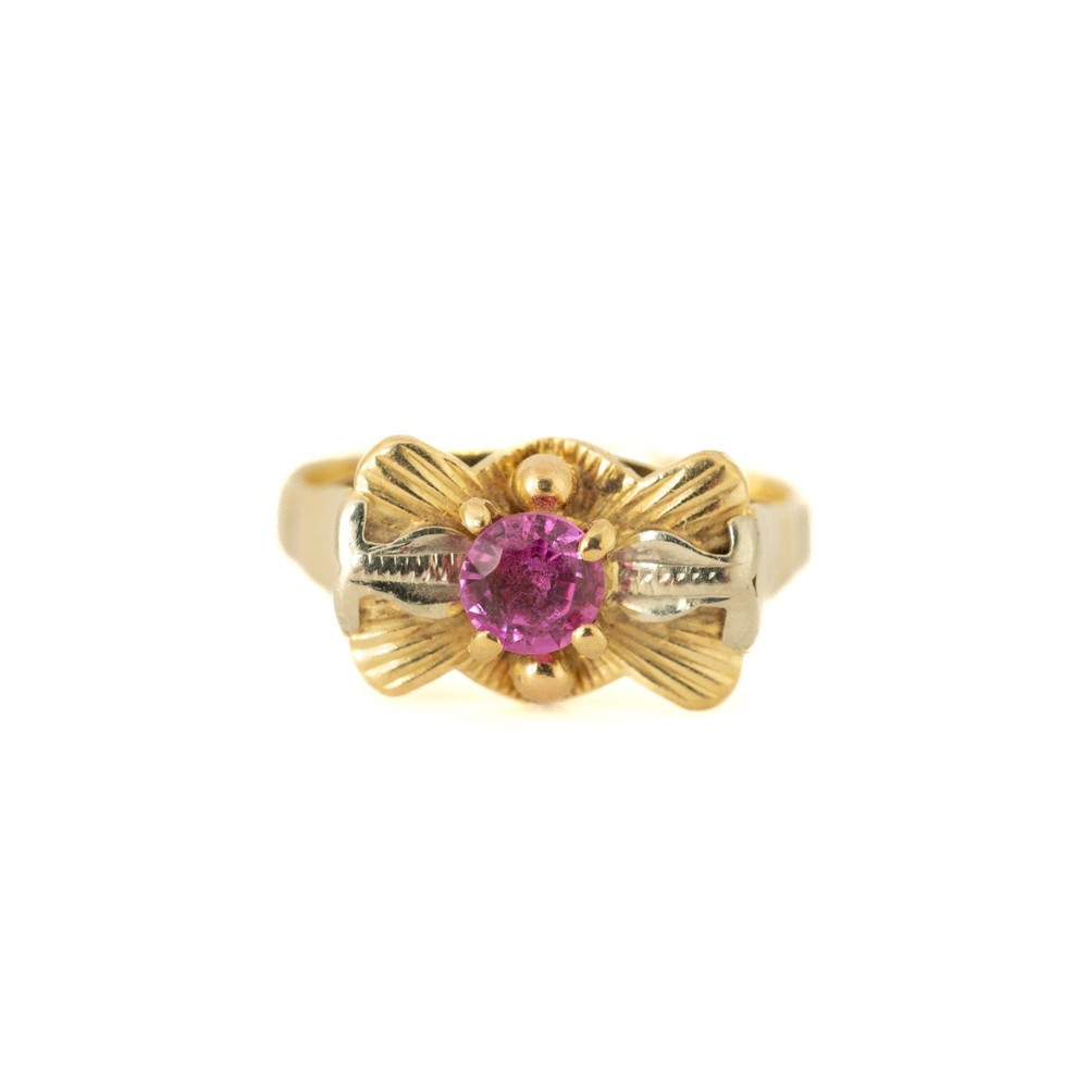 Bague en or jaune 18k avec Rubis synthétique
