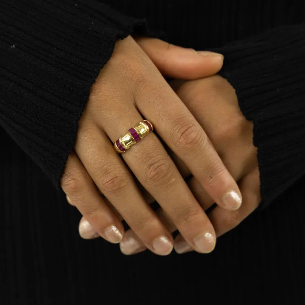 Bague en or jaune 18k avec Rubis synthétique