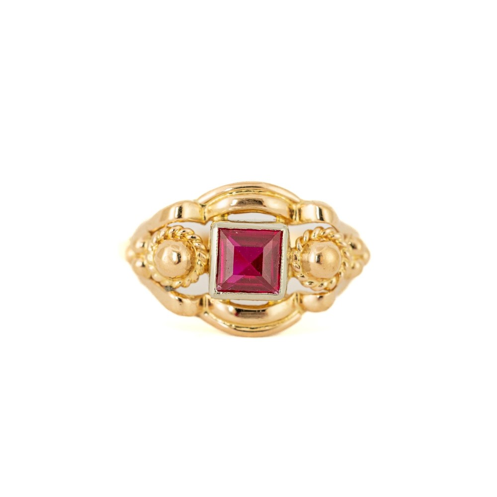 Bague en or jaune 18k avec Rubis synthétique