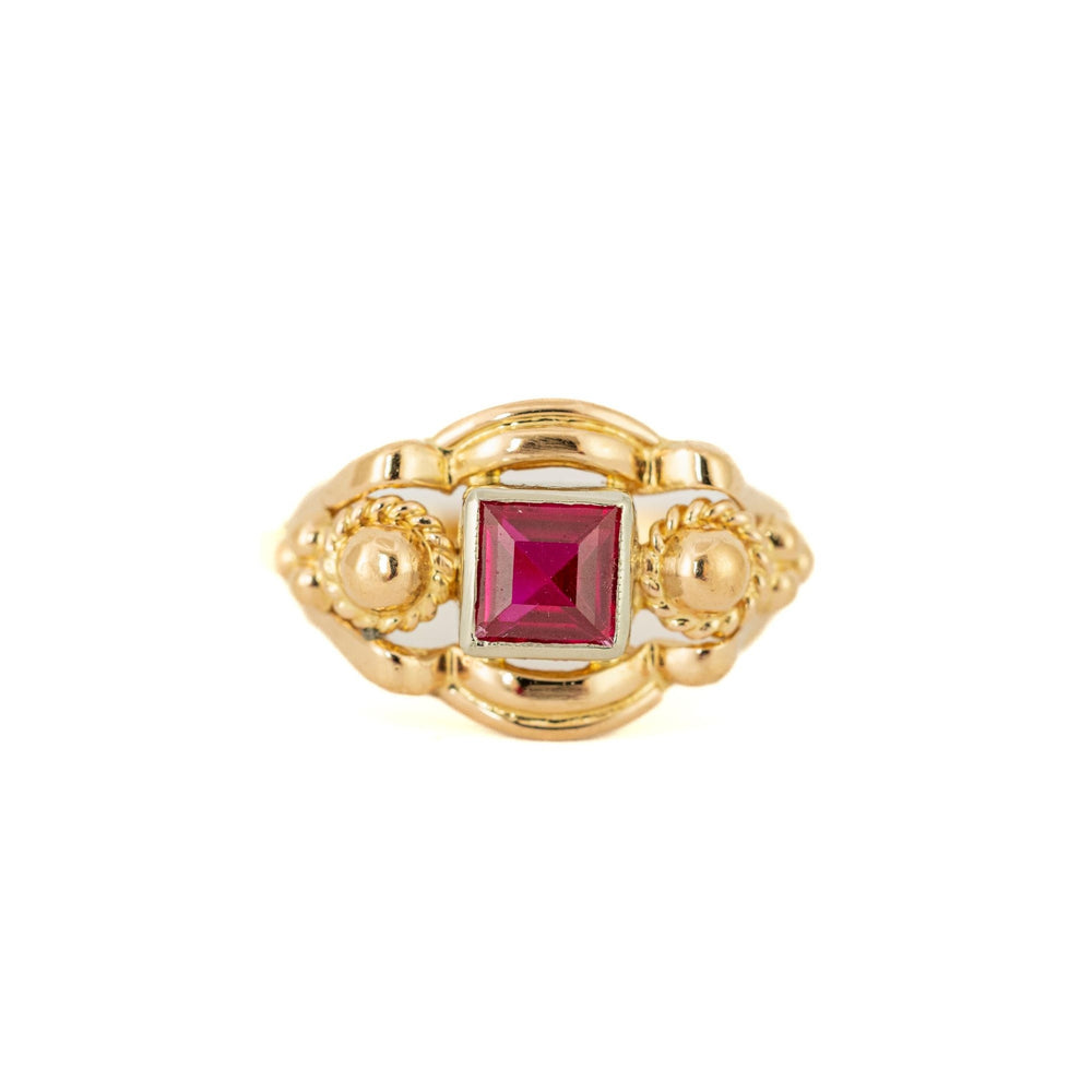 Bague en or jaune 18k avec Rubis synthétique