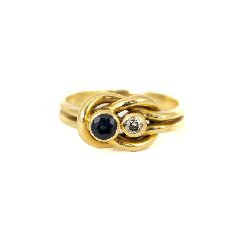 Bague en or jaune 18k avec Saphir et Diamant