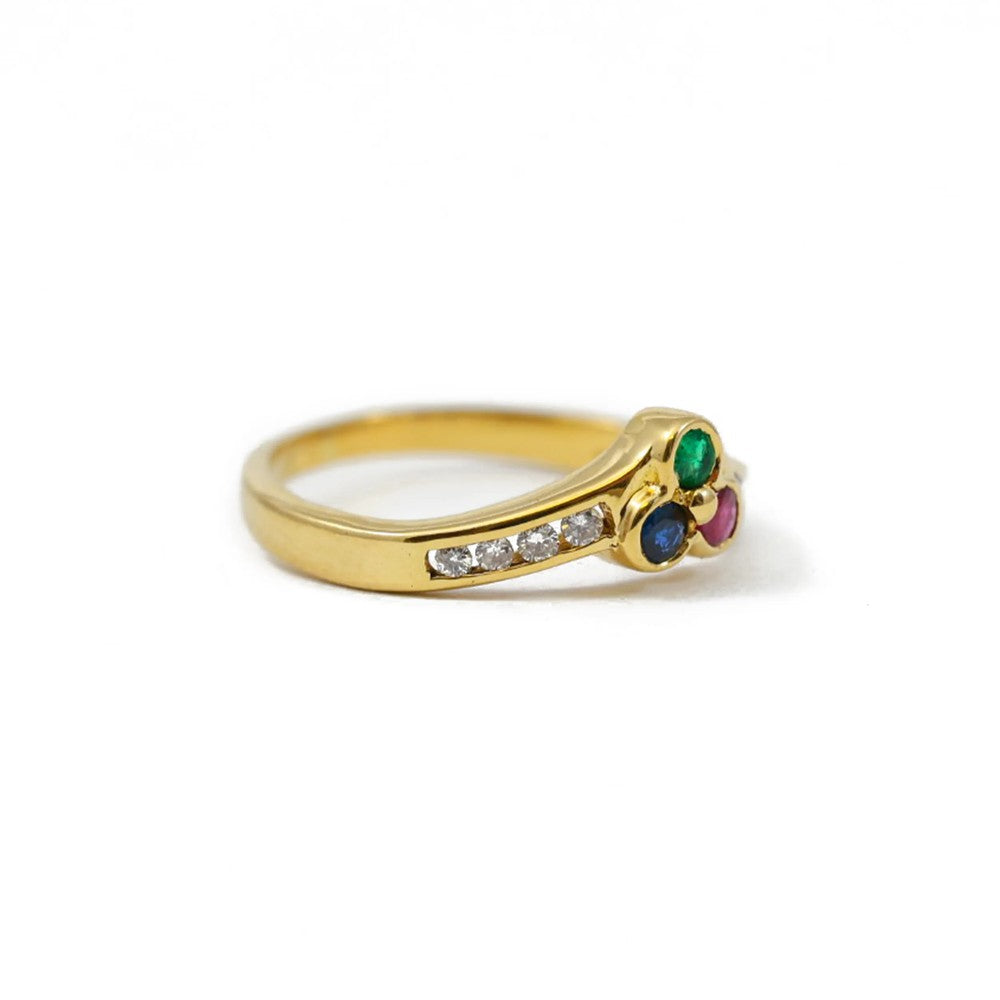Bague en or jaune 18k avec Saphir, Emeraude et Rubis