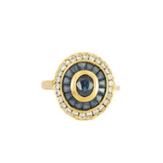 Bague en or jaune 18k avec Saphirs et Diamants