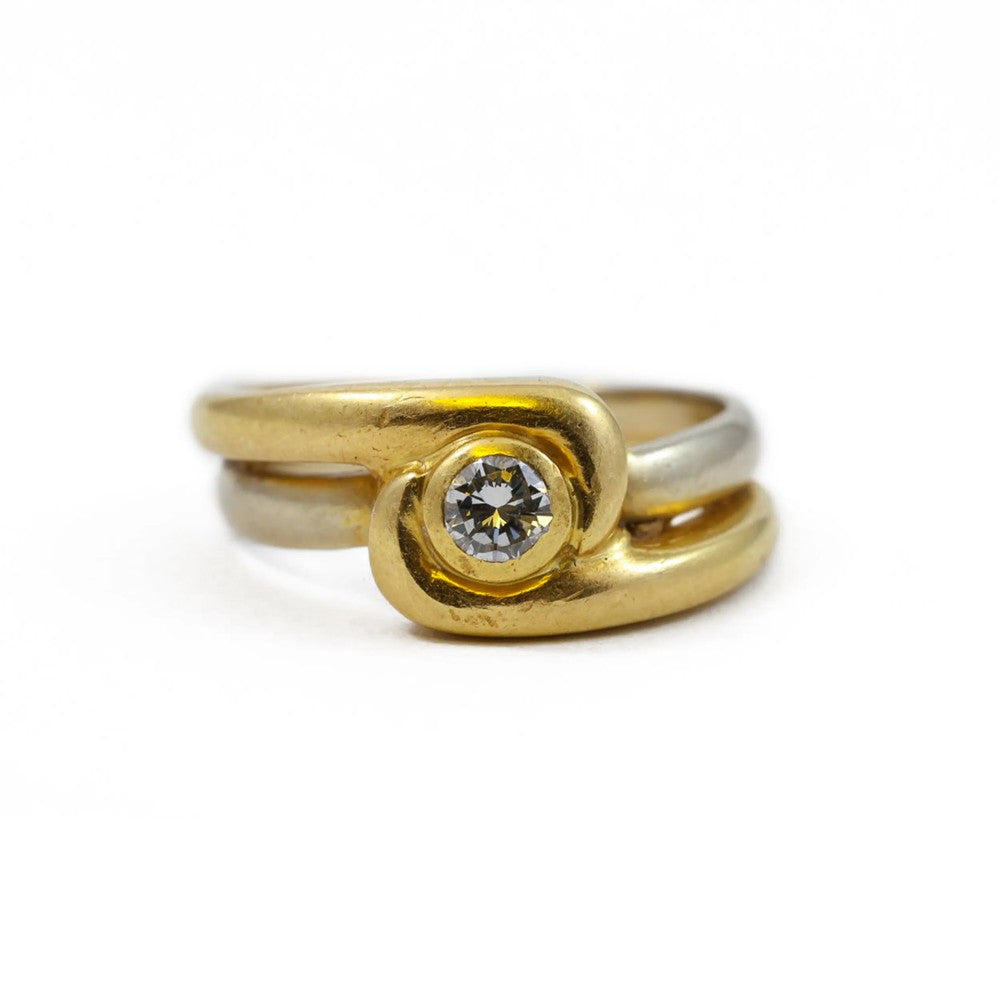 Bague en or jaune et blanc 18k avec Diamant