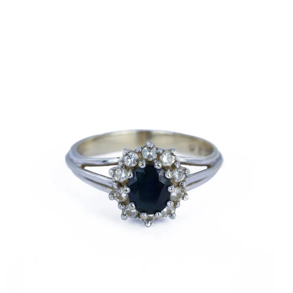 Bague or blanc 18k avec Saphir et Diamants