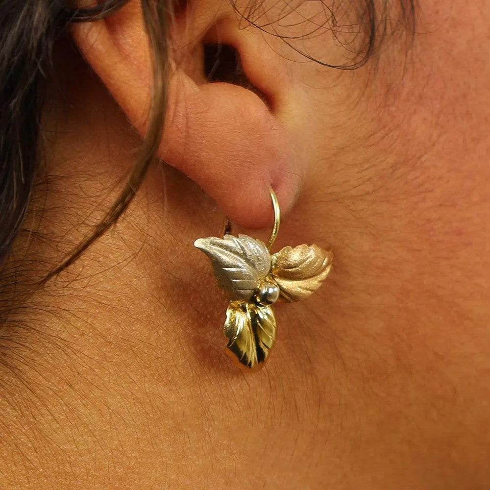 Boucles d'oreilles 3 Ors 18k - Motif "Floral vintage"