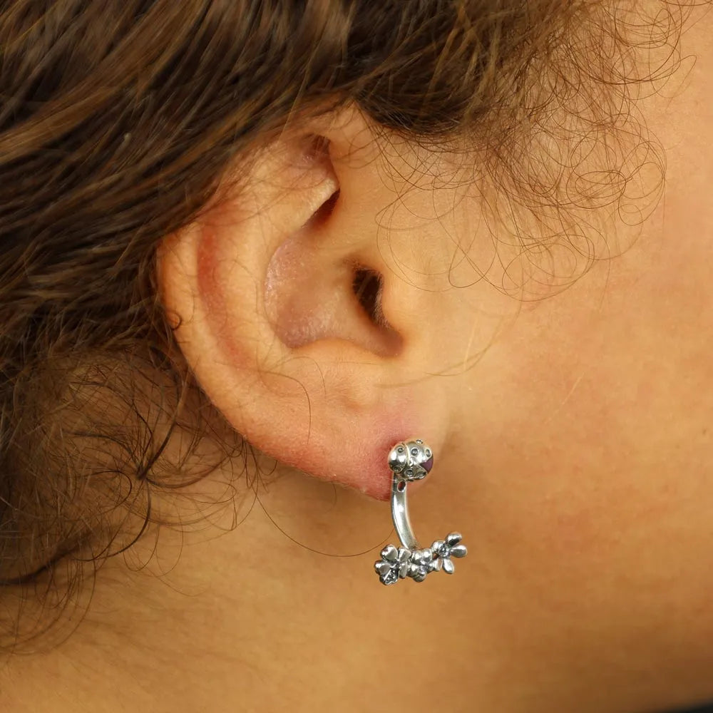 Boucles d'oreilles en Argent - Motif "Coccinelles et fleurs"