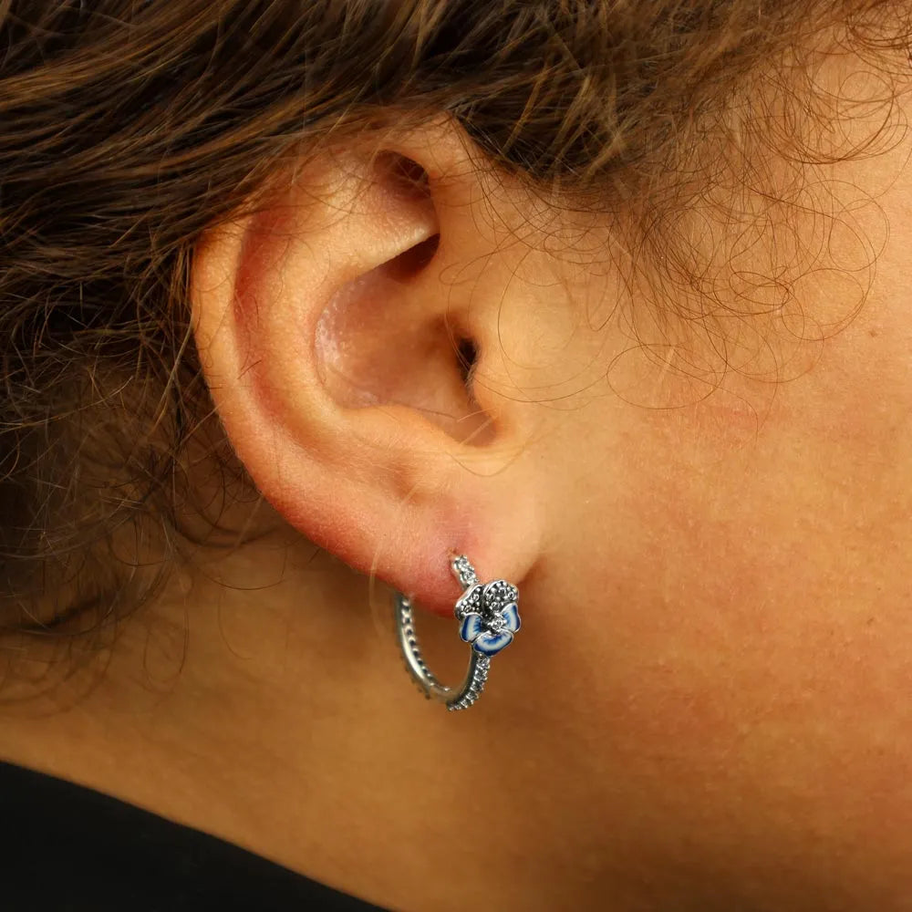Boucles d'oreilles en Argent et Émail - Motif "Fleur"