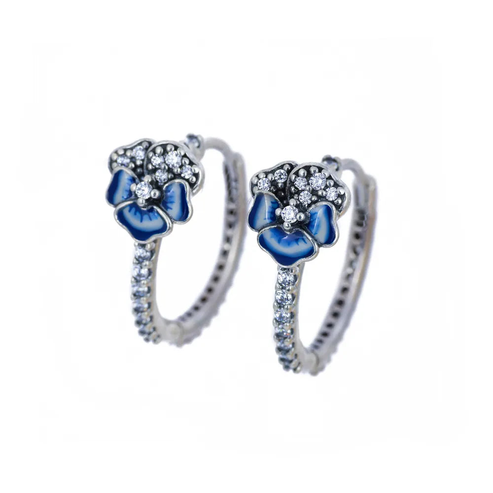 Boucles d'oreilles en Argent et Émail - Motif "Fleur"