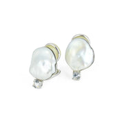 Boucles d'oreilles en Or blanc 18k avec Perle baroque et Zirconiums