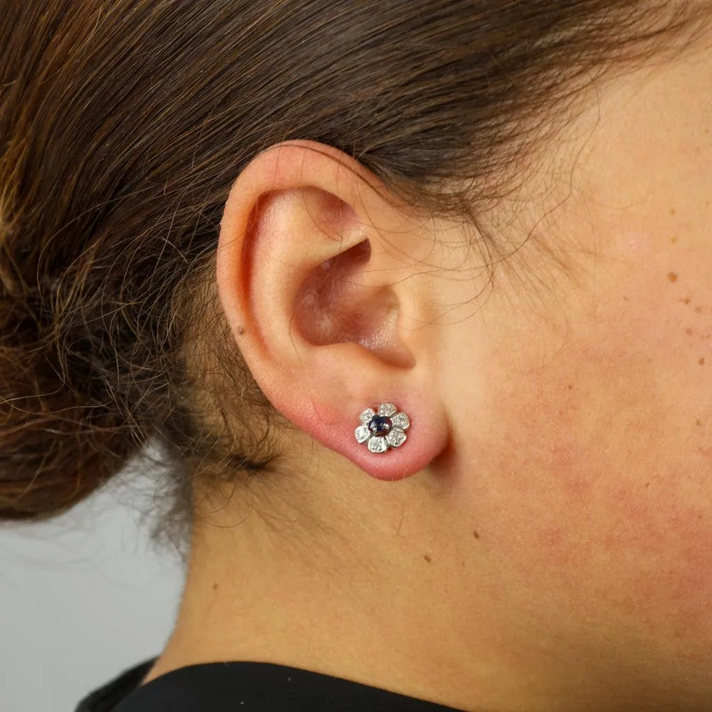 Boucles d'oreilles en Or blanc 18k avec Saphir et Diamants