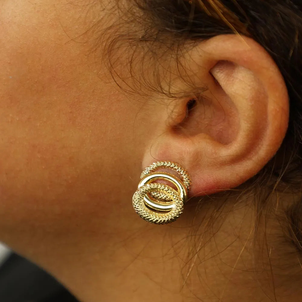 Boucles d'oreilles en Or jaune 18k - Motif "3 anneaux"