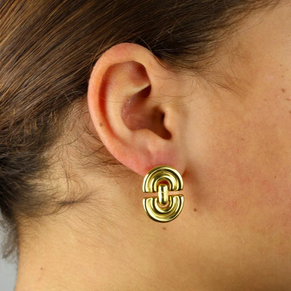 Boucles d'oreilles en Or jaune 18k - Motif "Double demi-cercle"