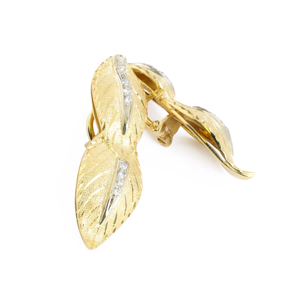 Boucles d'oreilles en Or jaune 18k - Motif "Feuillage texturé"