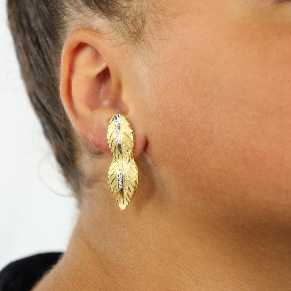 Boucles d'oreilles en Or jaune 18k - Motif "Feuillage texturé"