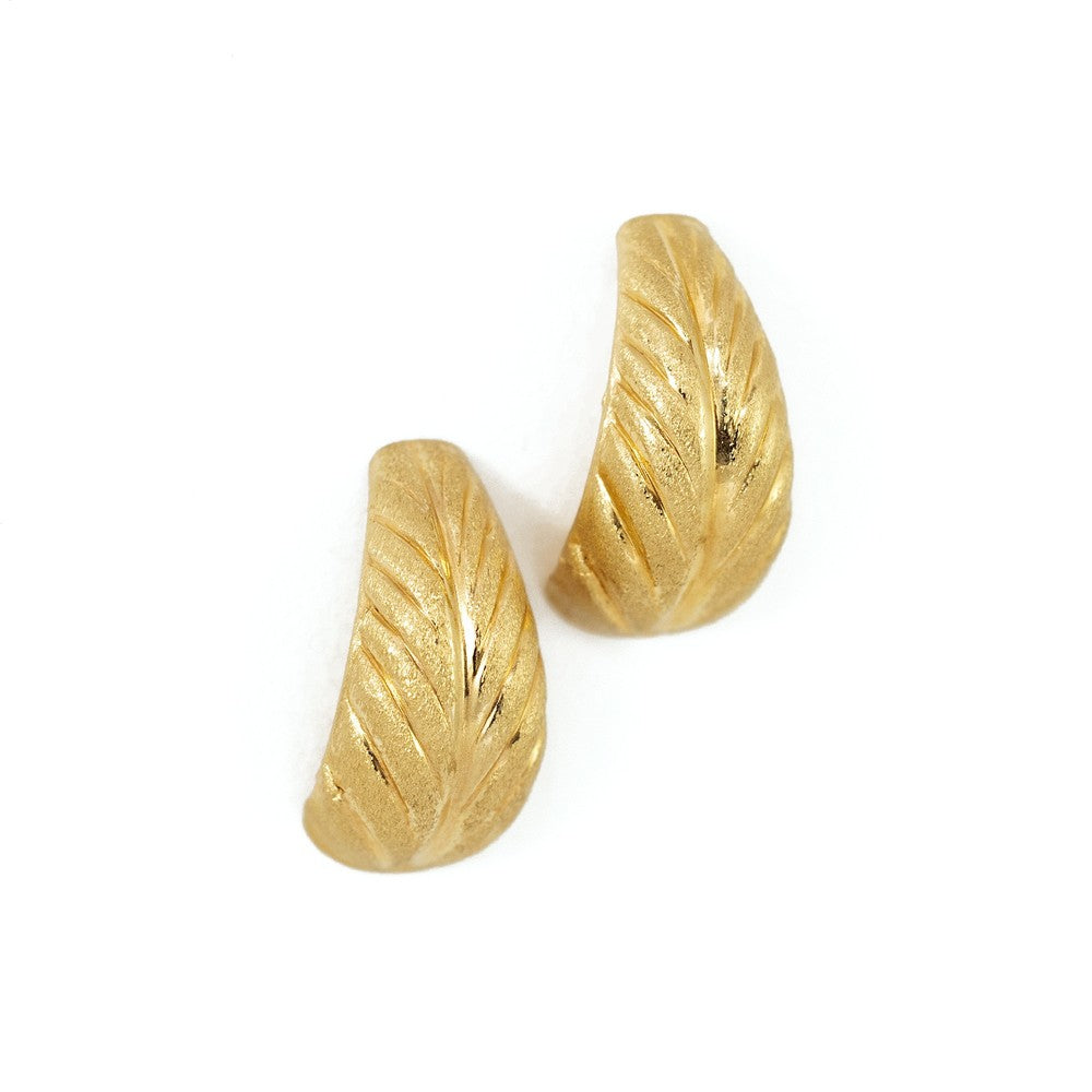 Boucles d'oreilles en Or jaune 18k - Motif "Feuille satinée"