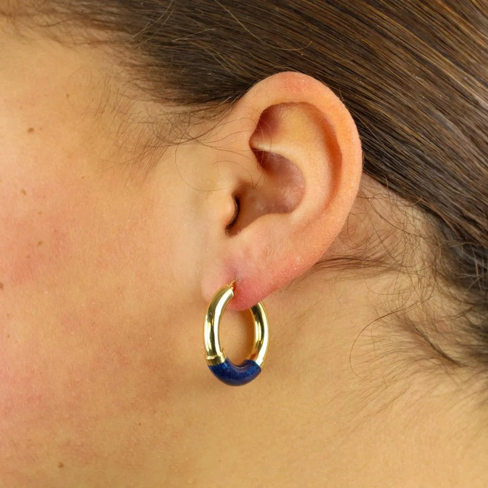 Boucles d'oreilles en Or jaune 18k - Style créoles avec Email
