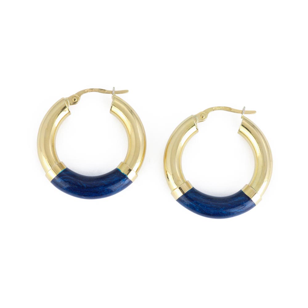 Boucles d'oreilles en Or jaune 18k - Style créoles avec Email