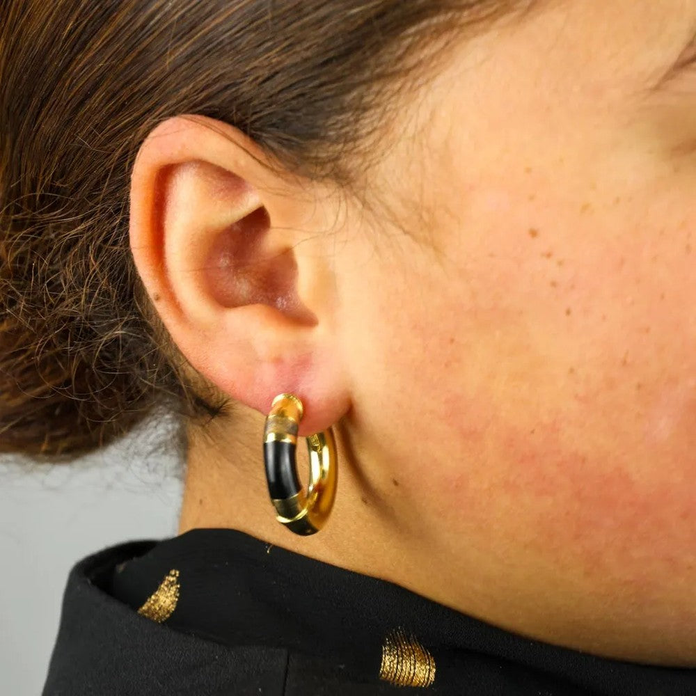 Boucles d'oreilles en Or jaune 18k - Style créoles avec Email