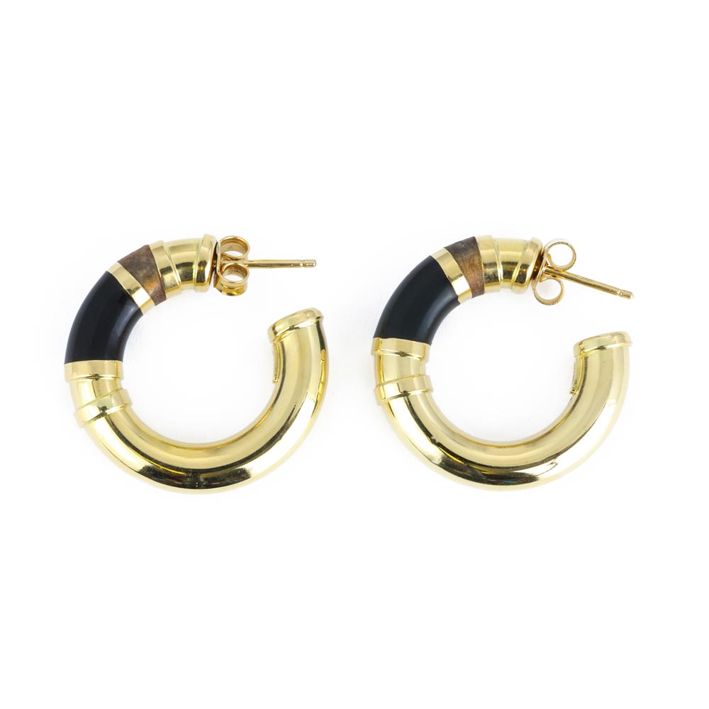 Boucles d'oreilles en Or jaune 18k - Style créoles avec Email
